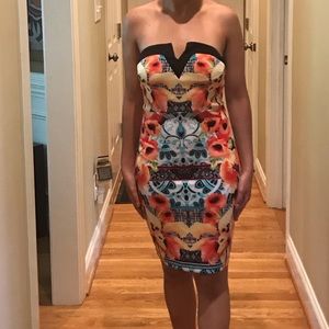 Orange multi color floral Bisou Bisou dress